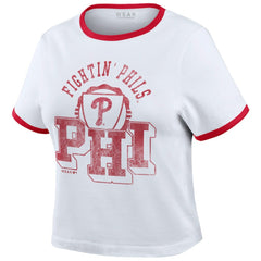 Philadelphia Phillies WEAR by Erin Andrews Women's Ringer Baby T-Shirt - White