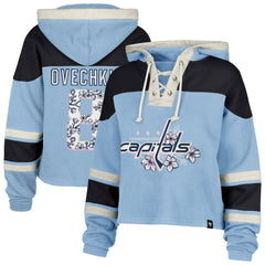 Alexander Ovechkin Washington Capitals '47 Women's Cherry Blossom Superior Lacer Cropped Pullover Hoodie