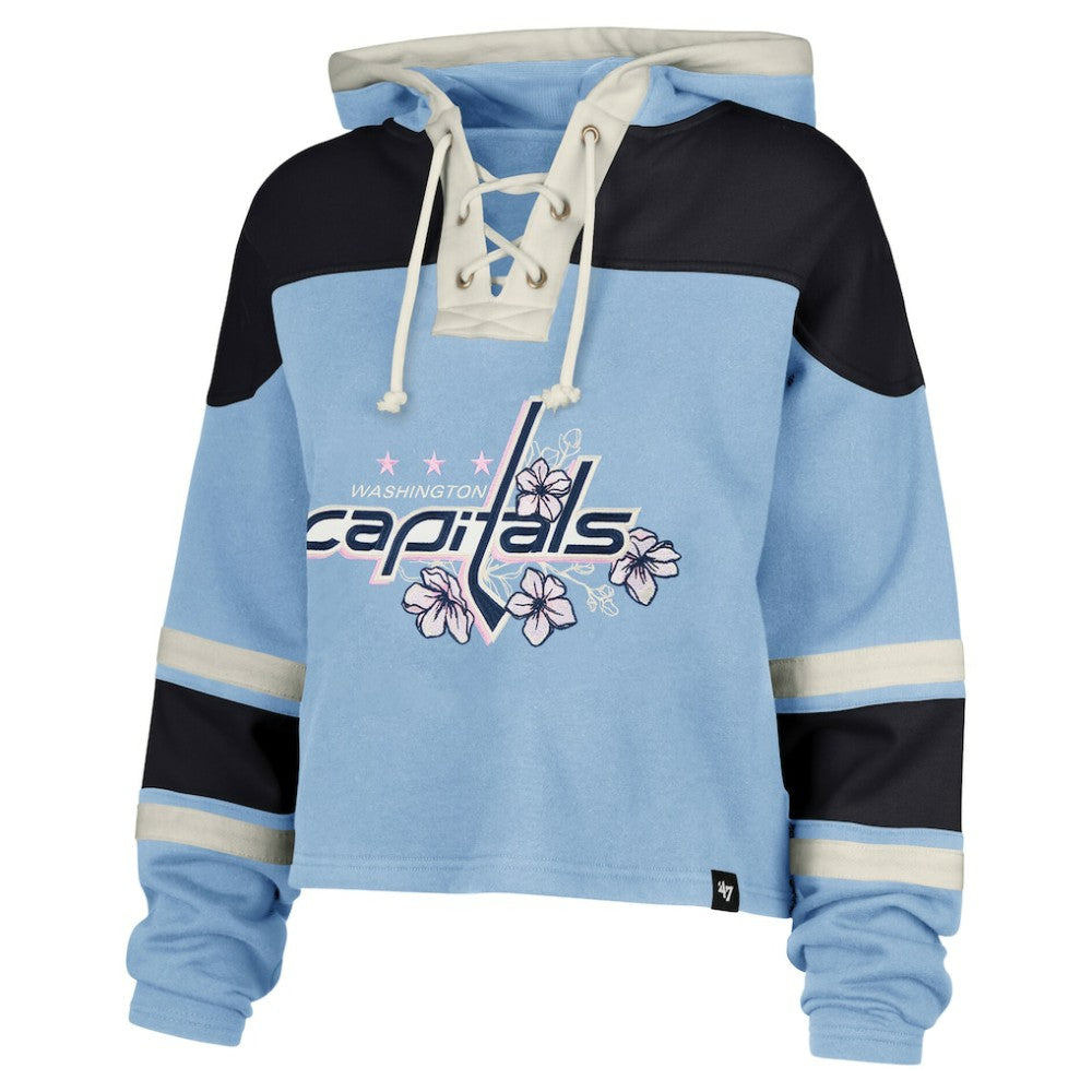 Alexander Ovechkin Washington Capitals '47 Women's Cherry Blossom Superior Lacer Cropped Pullover Hoodie
