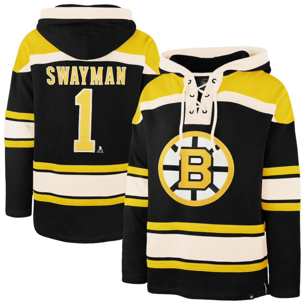 Jeremy Swayman Boston Bruins '47 Player Name & Number Lacer Hoodie