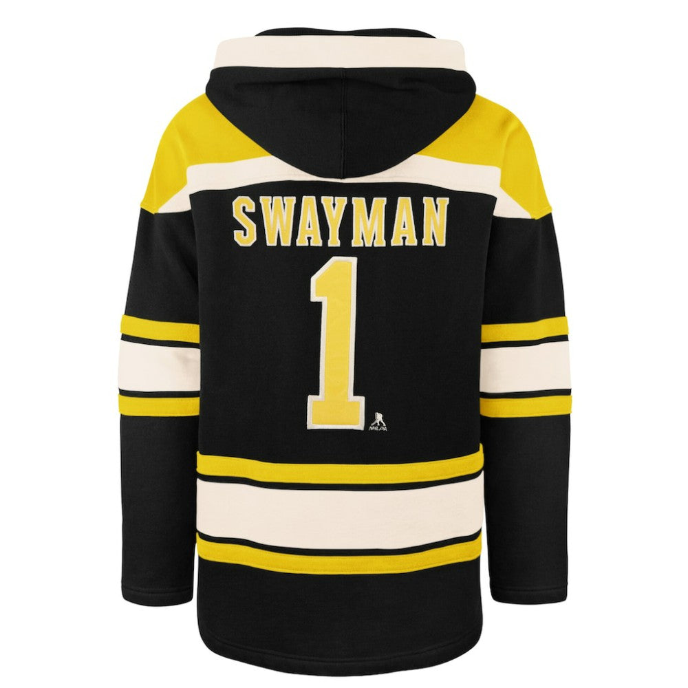 Jeremy Swayman Boston Bruins '47 Player Name & Number Lacer Hoodie