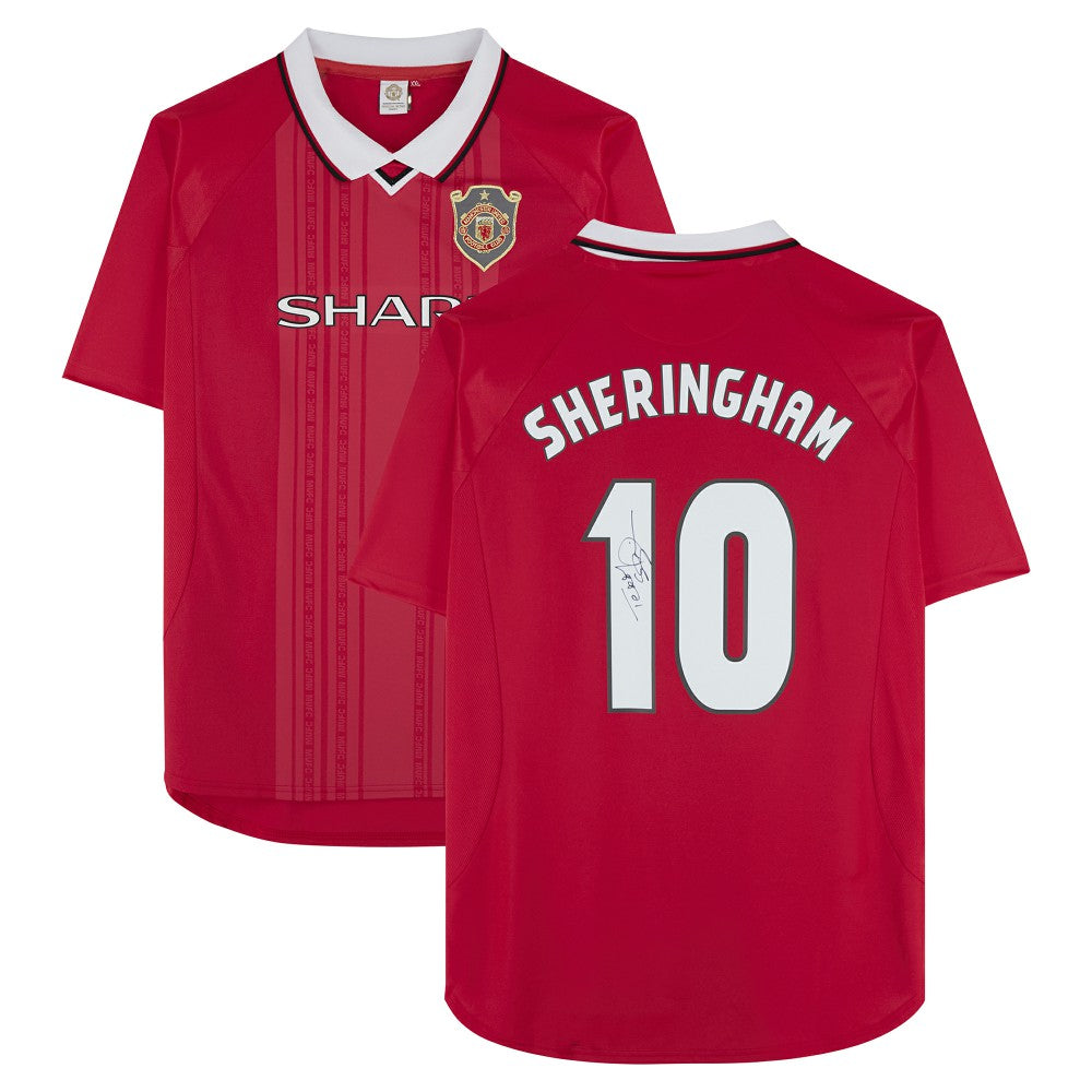 Teddy Sheringham Manchester United Autographed 1999 Red UEFA Champions League Home Jersey / Soccer Outlet