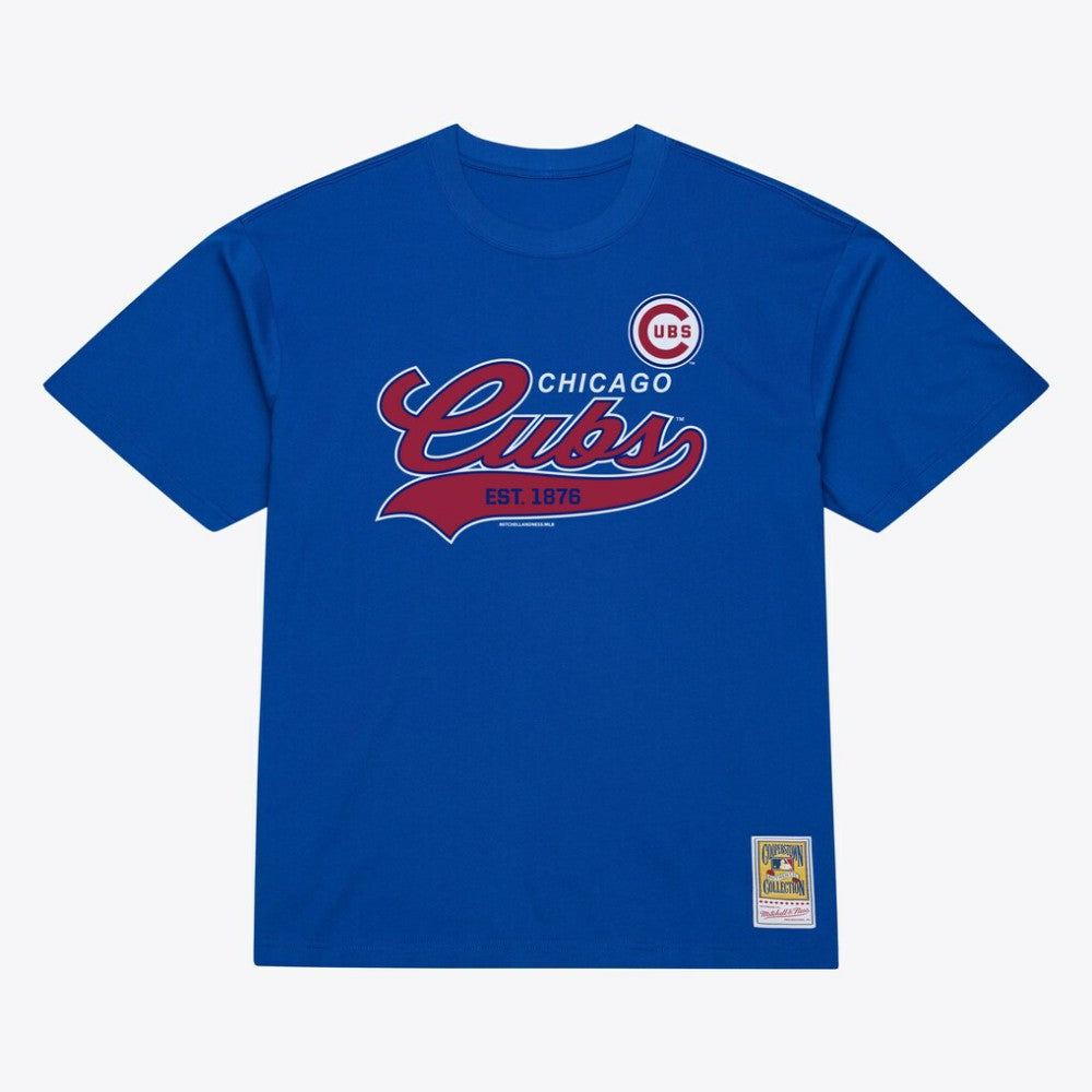 Chicago Cubs Script Sweep Arch T-Shirt - Royal | Mitchell & Ness