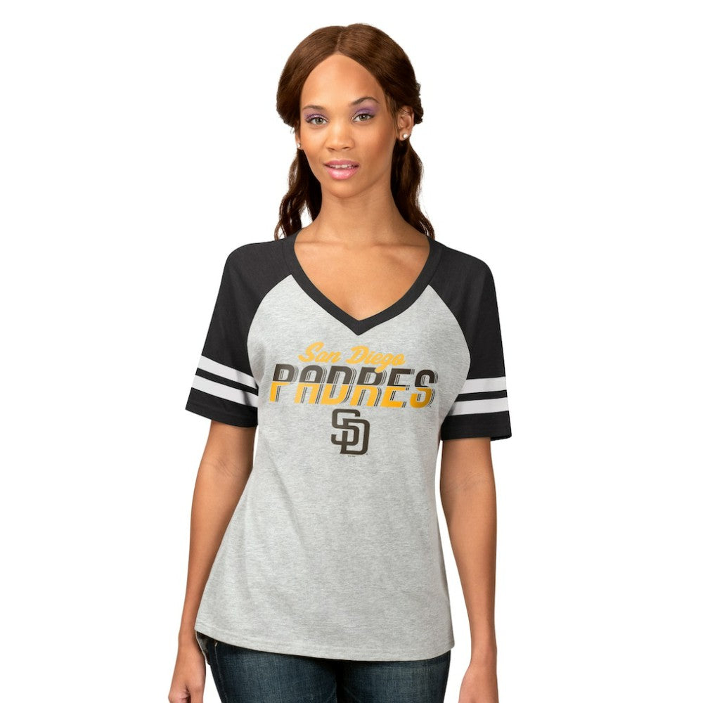 San Diego Padres G-III 4Her by Carl Banks Women's Goal Line Raglan V-Neck T-Shirt - Heather Gray