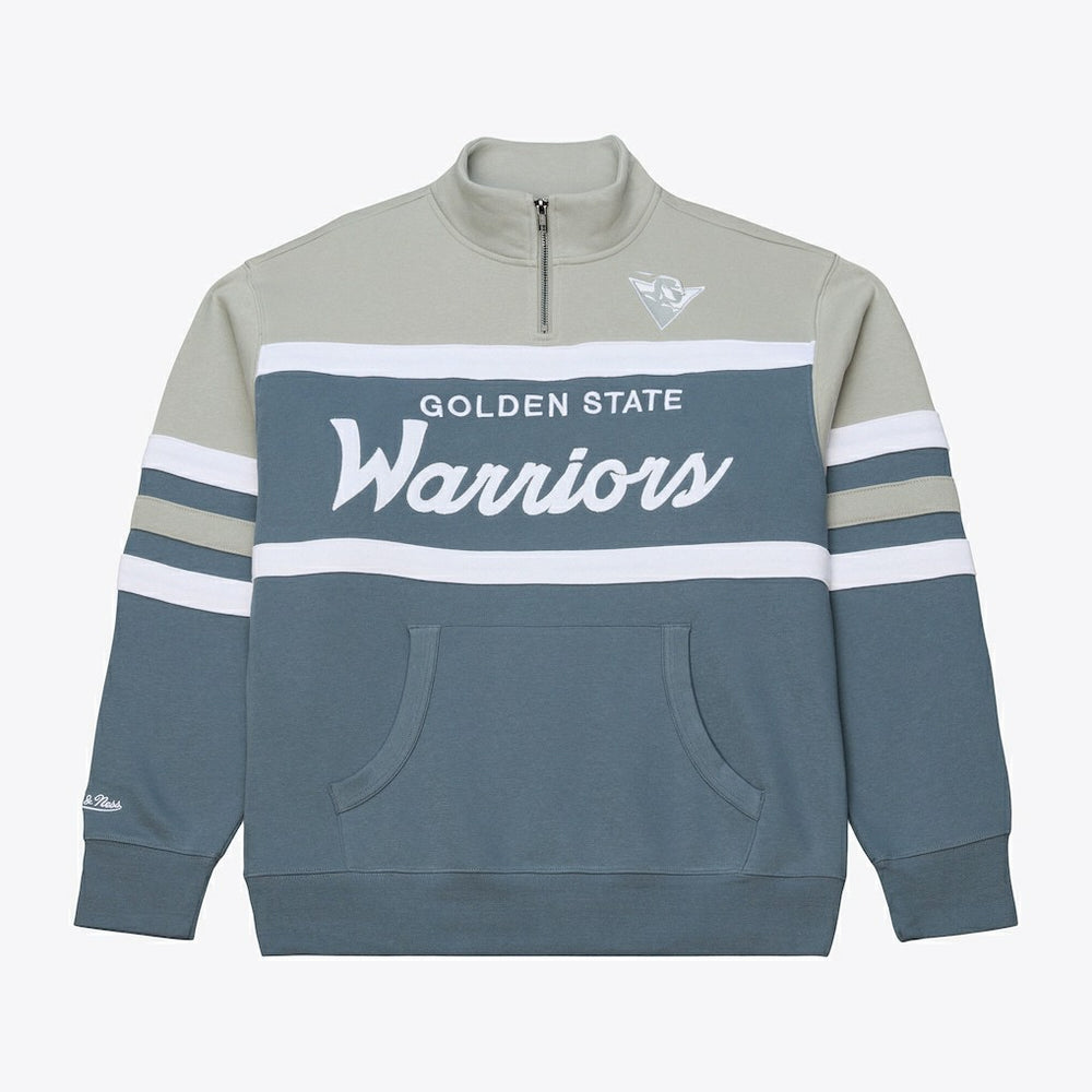 Golden State Warriors Thunderstorm Head Coach Quarter-Zip Jacket sale - Blue | Mitchell & Ness discount