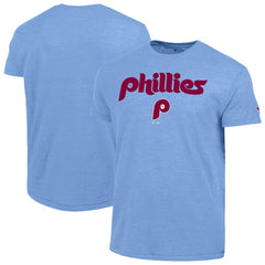 Philadelphia Phillies Champion Cooperstown Wordmark Lockup Tri-Blend T-Shirt - Light Blue