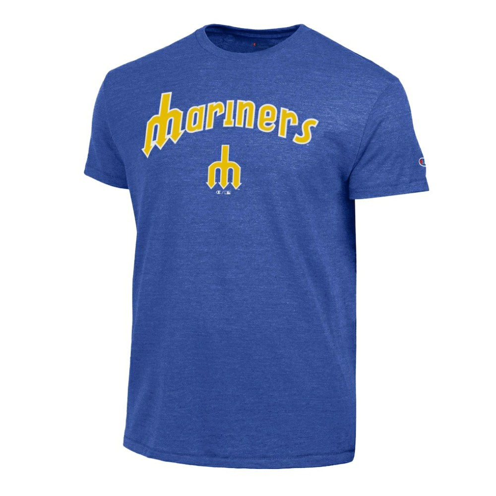 Seattle Mariners Champion Cooperstown Wordmark Lockup Tri-Blend T-Shirt - Royal