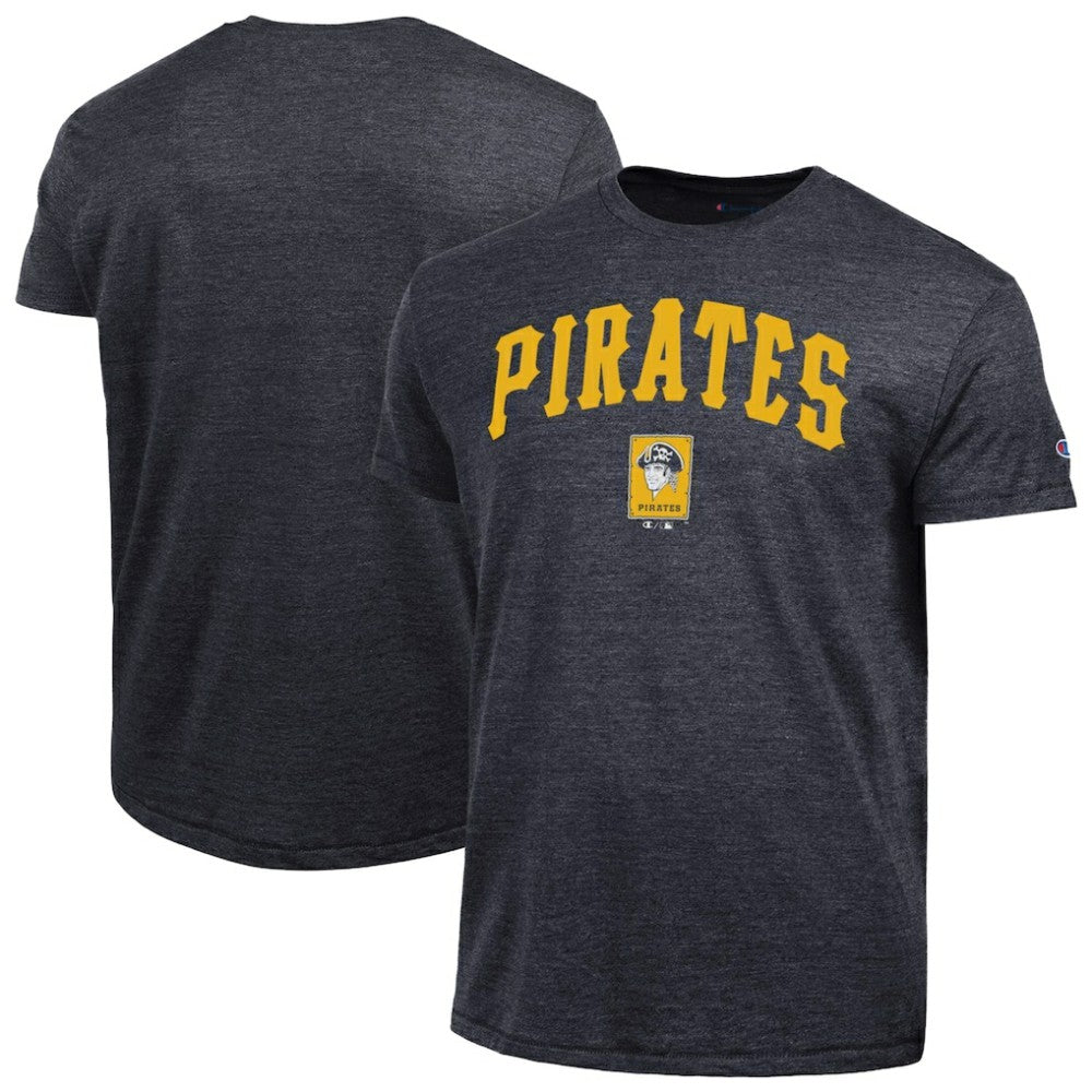 Pittsburgh Pirates Champion Cooperstown Wordmark Lockup Tri-Blend T-Shirt - Black