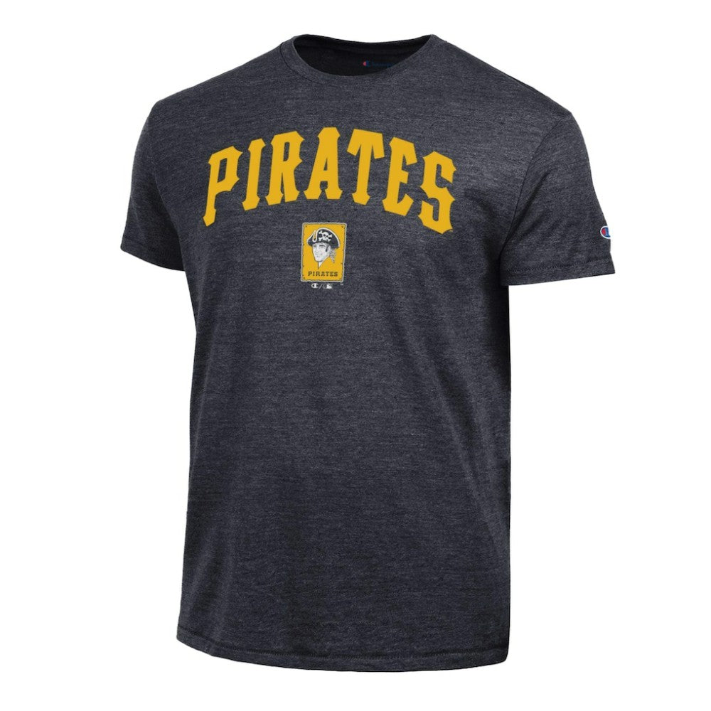 Pittsburgh Pirates Champion Cooperstown Wordmark Lockup Tri-Blend T-Shirt - Black