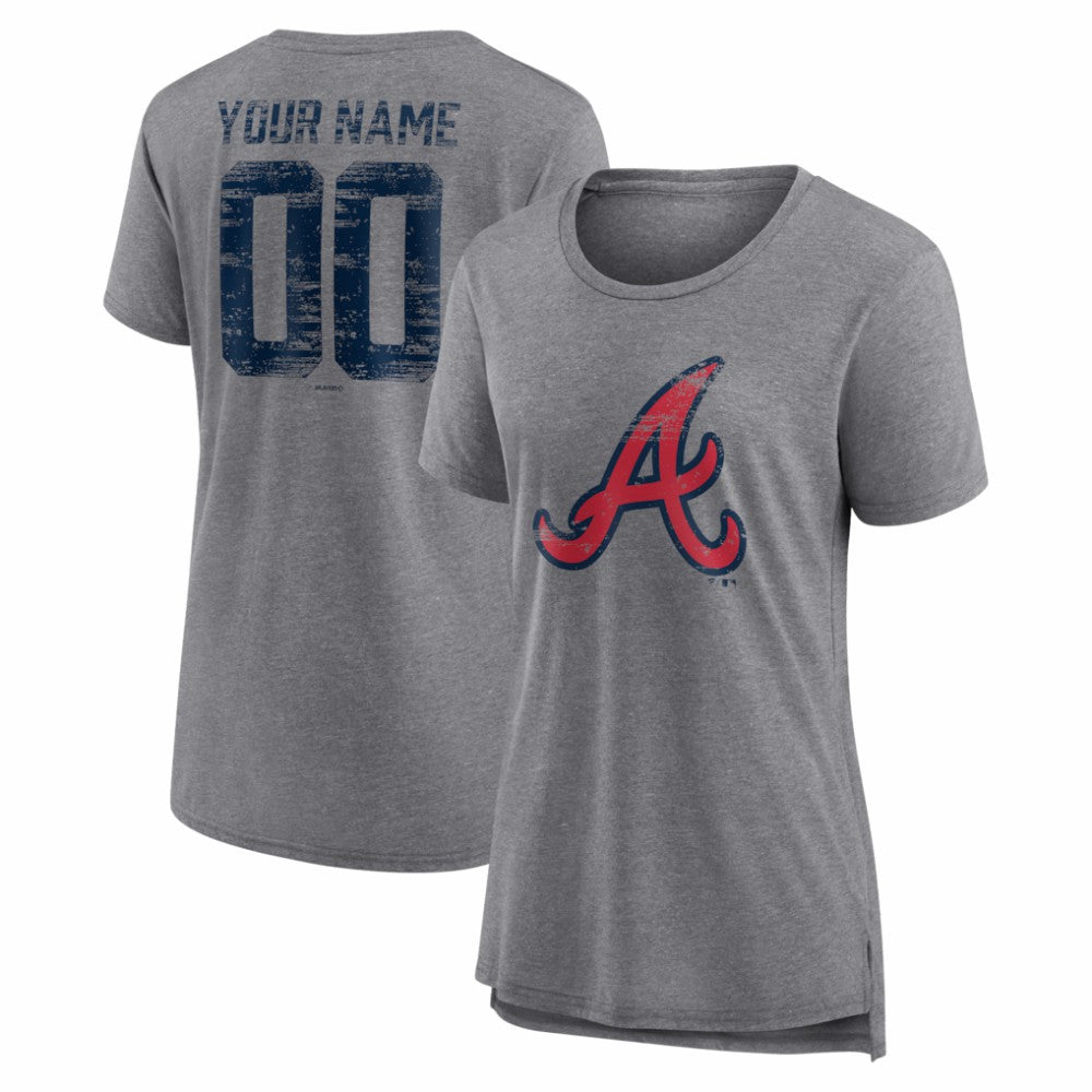 Atlanta Braves Women's Heritage Personalized Any Name & Number Tri-Blend T-Shirt - Gray