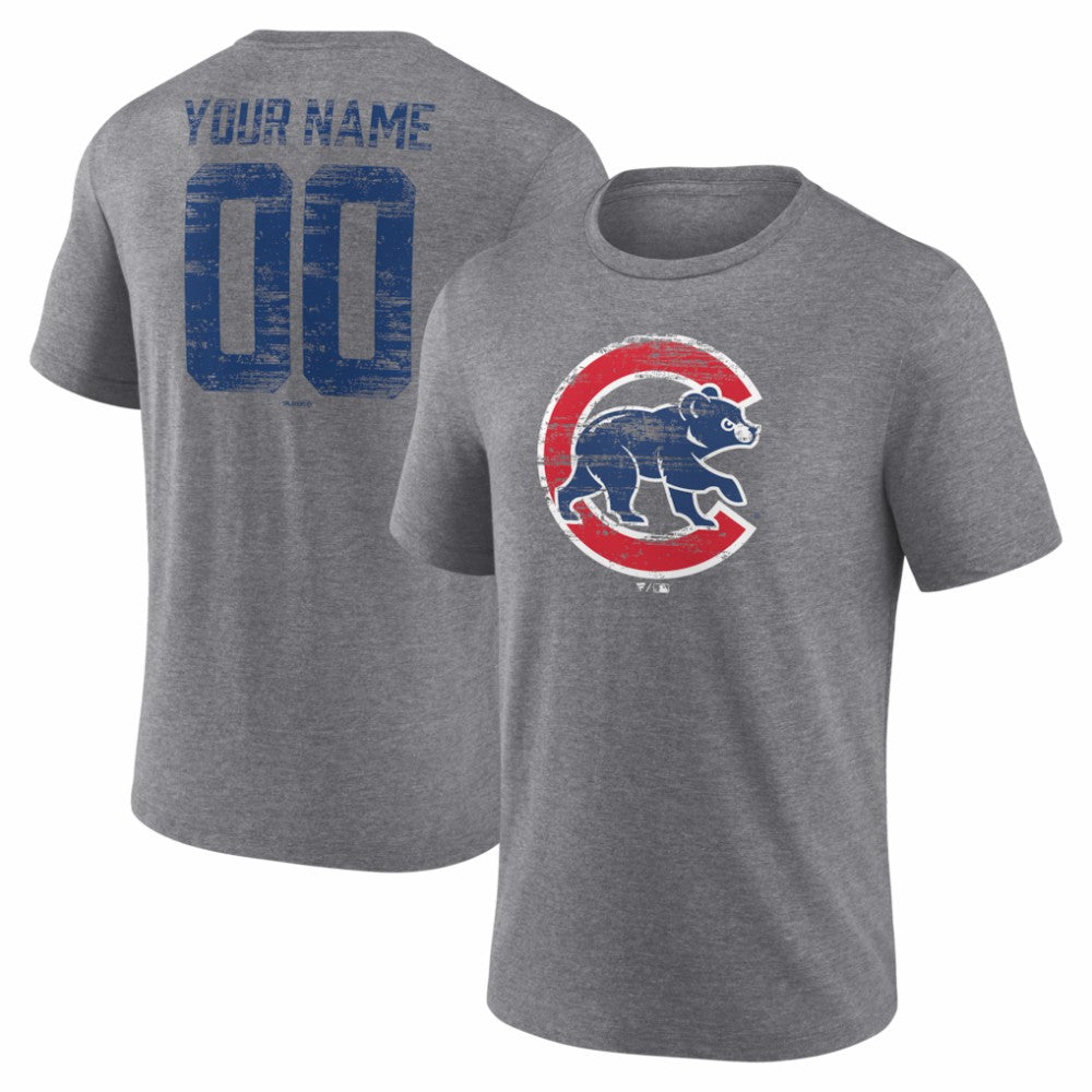 Chicago Cubs Heritage Personalized Any Name & Number Tri-Blend T-Shirt - Gray