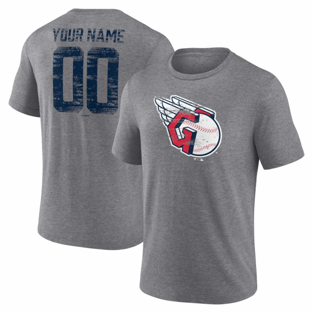 Cleveland Guardians Heritage Personalized Any Name & Number Tri-Blend T-Shirt - Gray