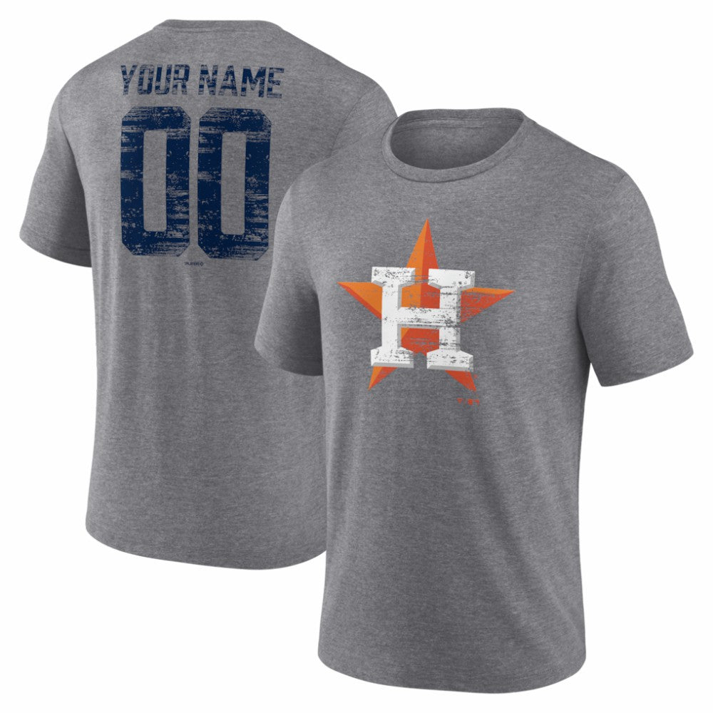 Houston Astros Heritage Personalized Any Name & Number Tri-Blend T-Shirt - Gray