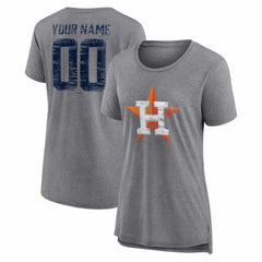 Houston Astros Women's Heritage Personalized Any Name & Number Tri-Blend T-Shirt - Gray