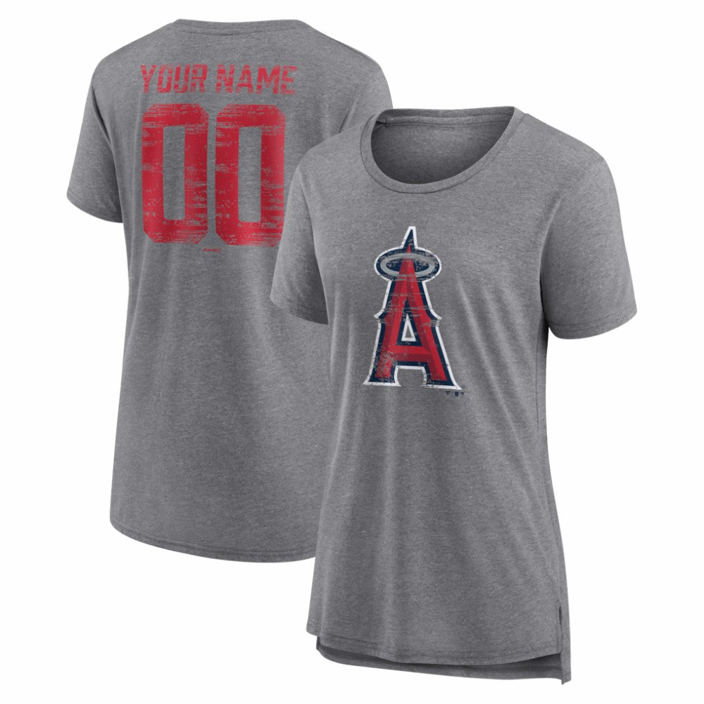 Los Angeles Angels Women's Heritage Personalized Any Name & Number Tri-Blend T-Shirt - Gray