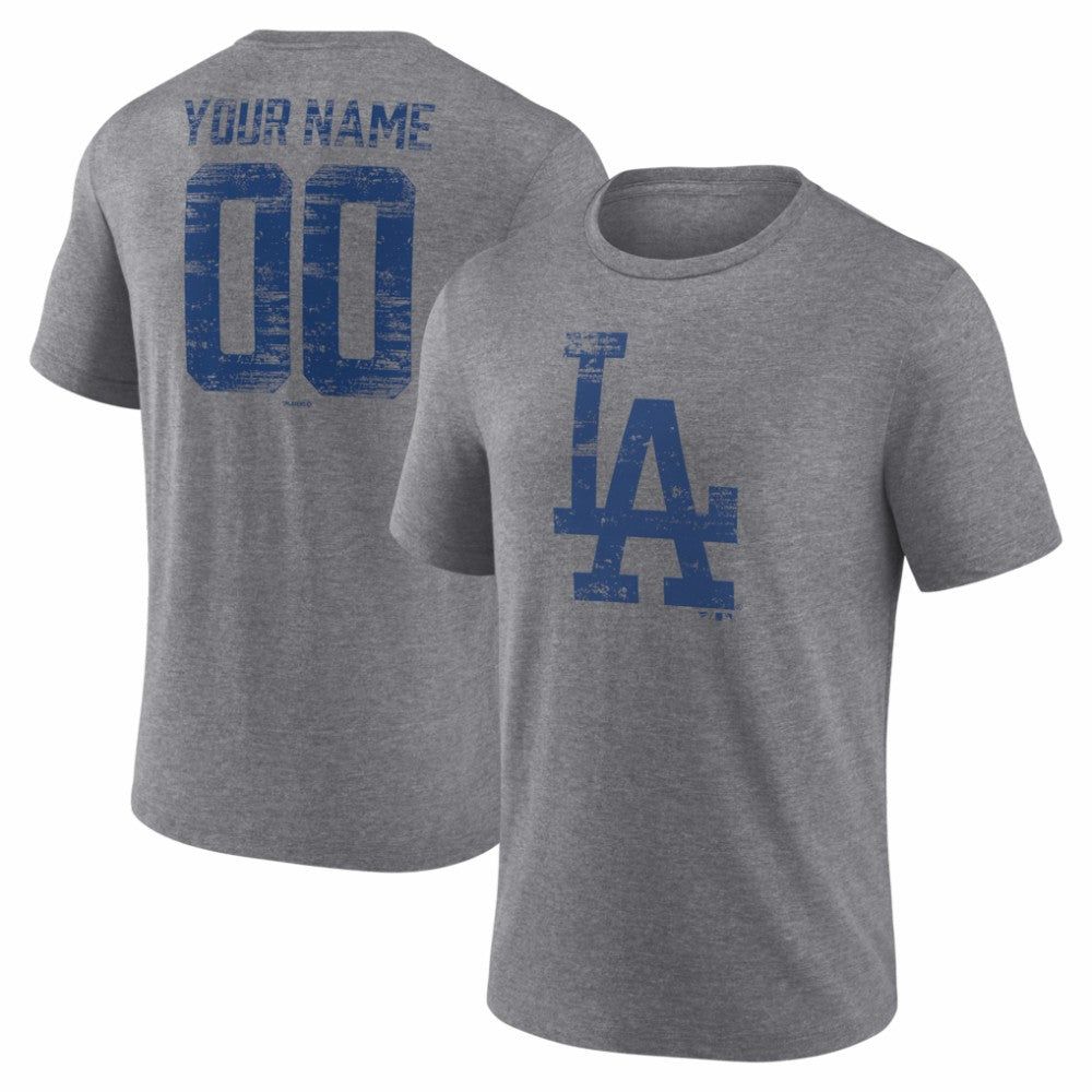 Los Angeles Dodgers Heritage Personalized Any Name & Number Tri-Blend T-Shirt - Gray