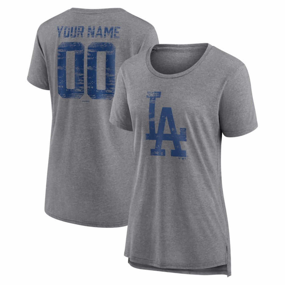 Los Angeles Dodgers Women's Heritage Personalized Any Name & Number Tri-Blend T-Shirt - Gray