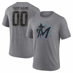 Miami Marlins Heritage Personalized Any Name & Number Tri-Blend T-Shirt - Gray