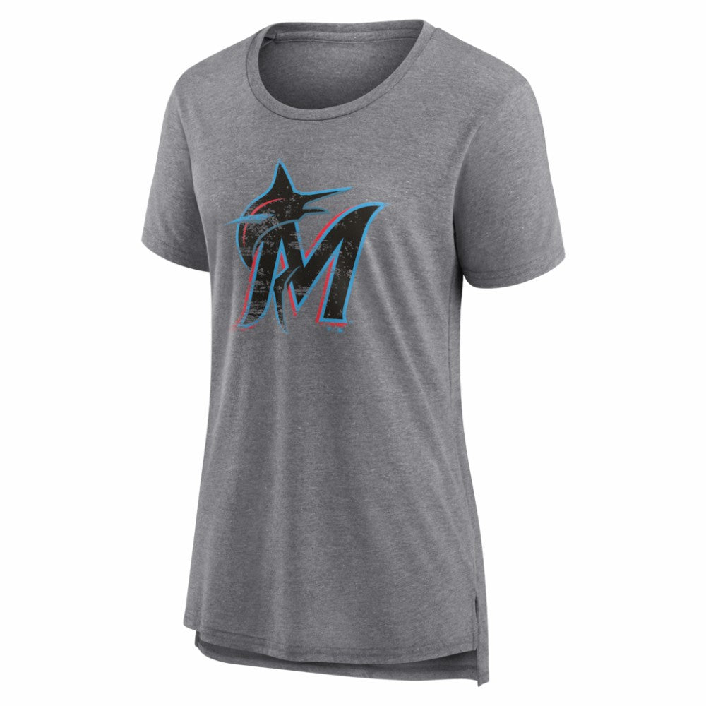 Miami Marlins Women's Heritage Personalized Any Name & Number Tri-Blend T-Shirt - Gray
