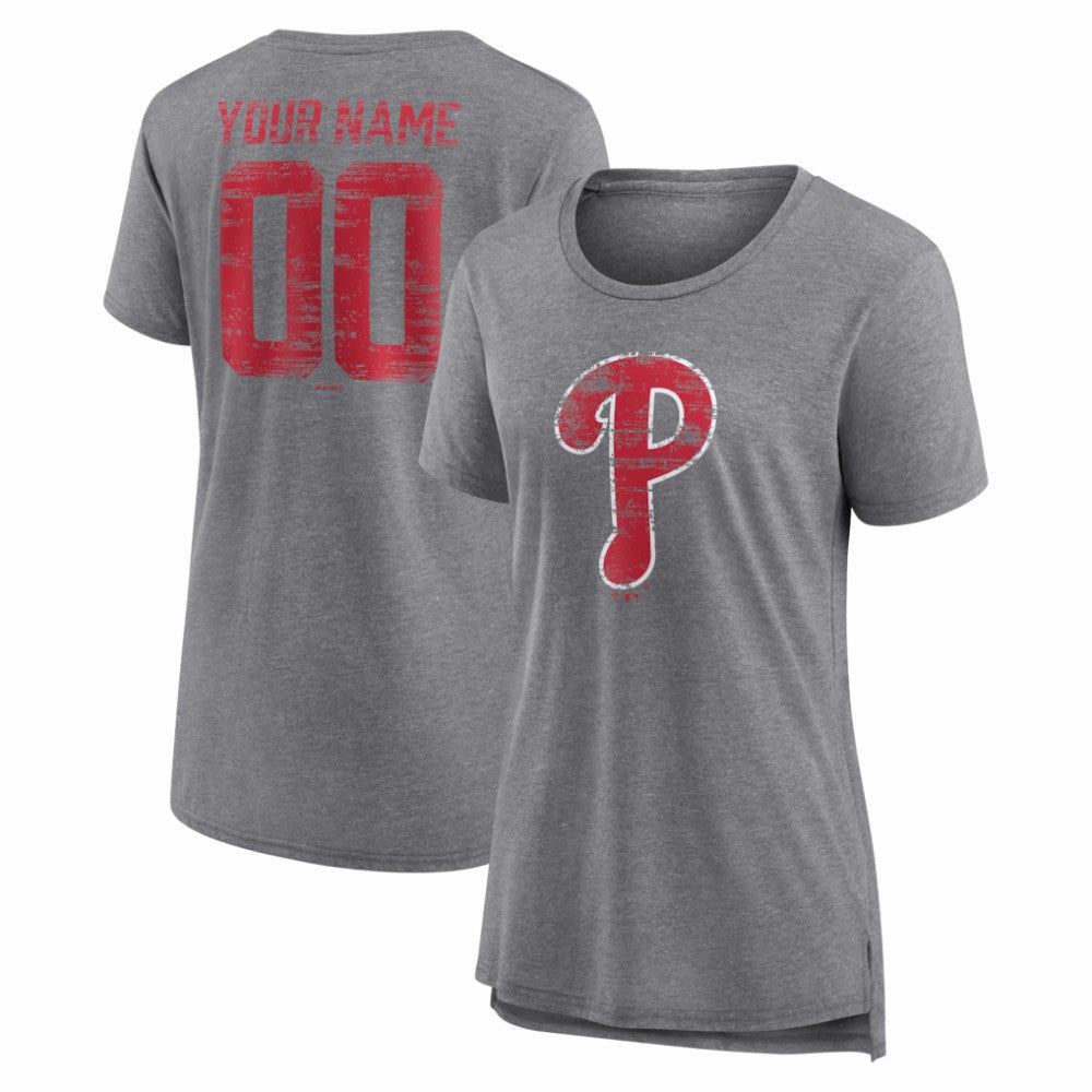 Philadelphia Phillies Women's Heritage Personalized Any Name & Number Tri-Blend T-Shirt - Gray