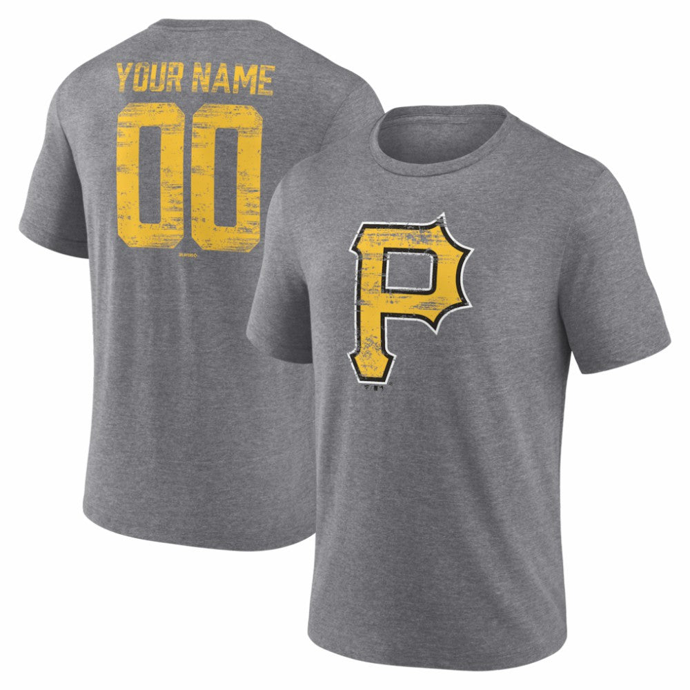 Pittsburgh Pirates Heritage Personalized Any Name & Number Tri-Blend T-Shirt - Gray