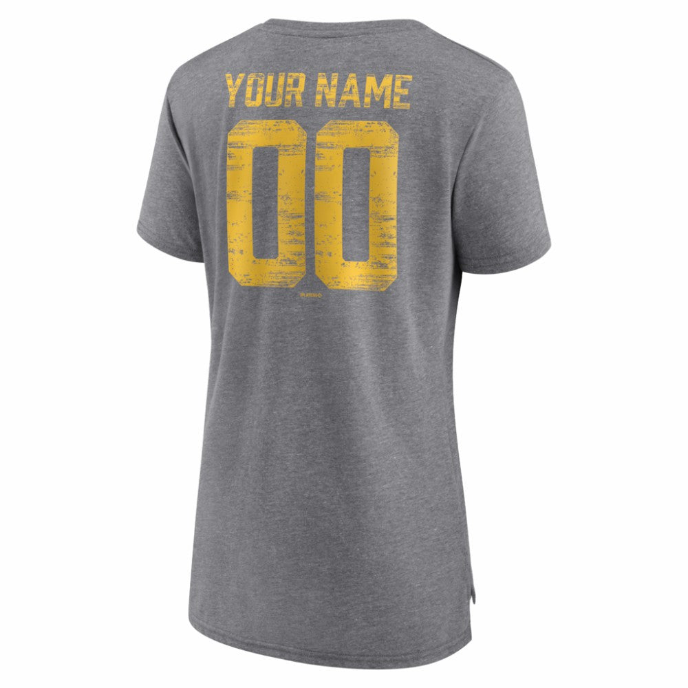 San Diego Padres Women's Heritage Personalized Any Name & Number Tri-Blend T-Shirt - Gray