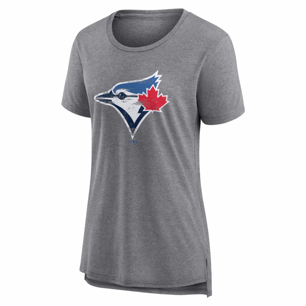 Toronto Blue Jays Women's Heritage Personalized Any Name & Number Tri-Blend T-Shirt - Gray