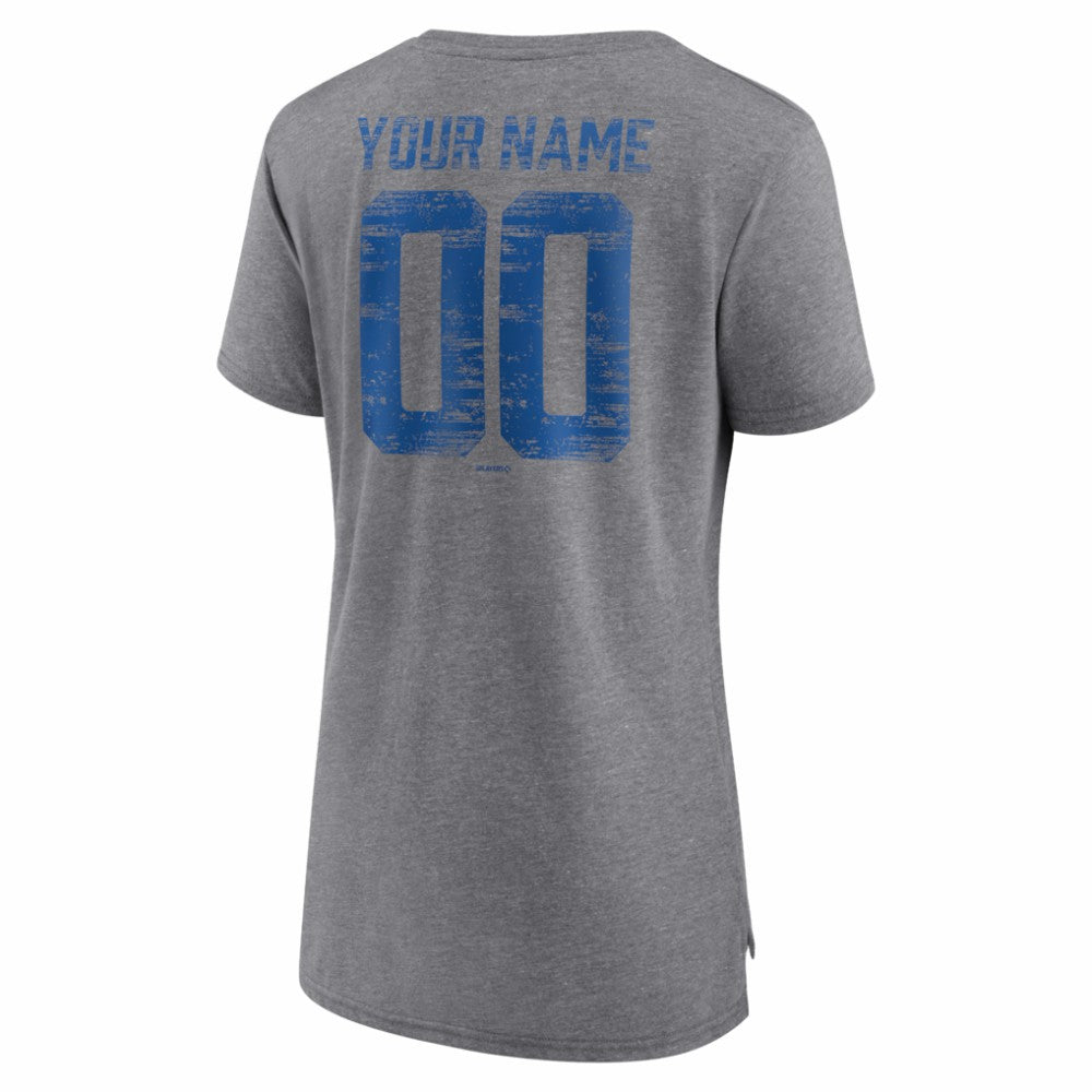 Toronto Blue Jays Women's Heritage Personalized Any Name & Number Tri-Blend T-Shirt - Gray