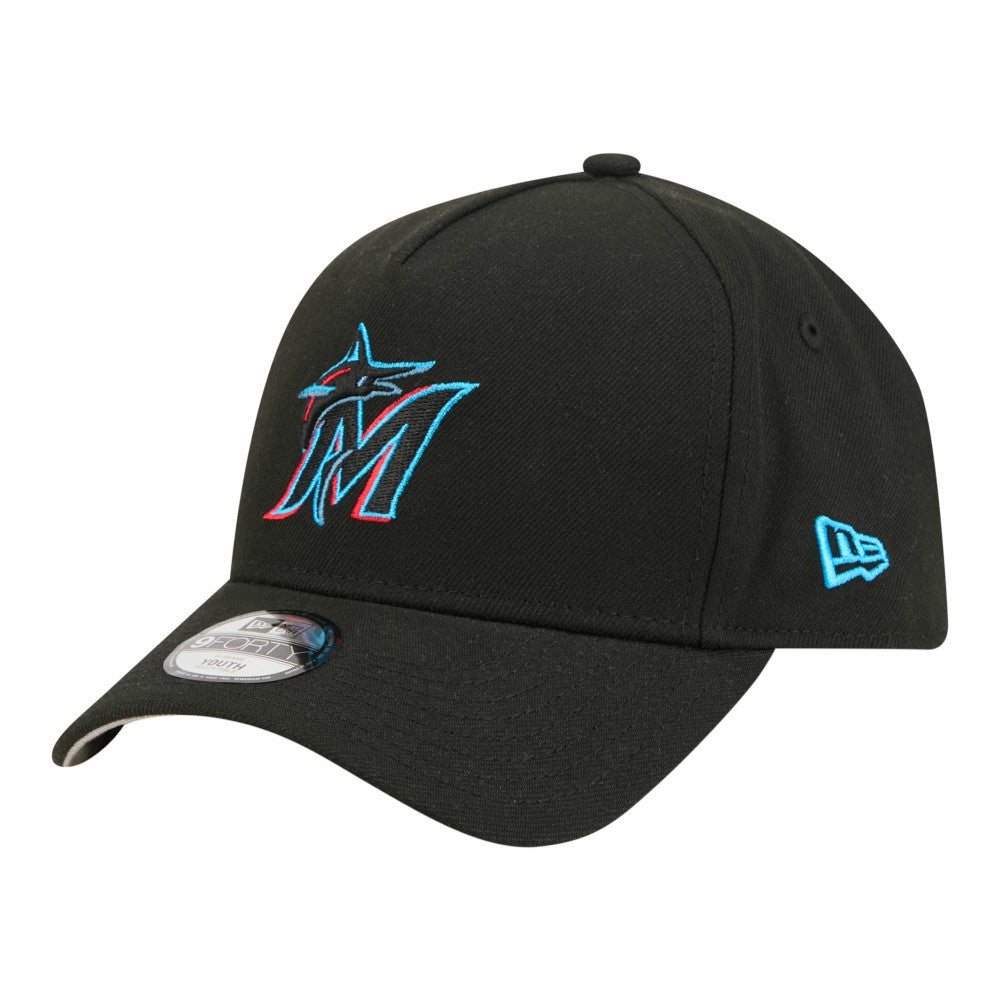 Miami Marlins Youth 9FORTY A-Frame Adjustable Hat - Black | New Era