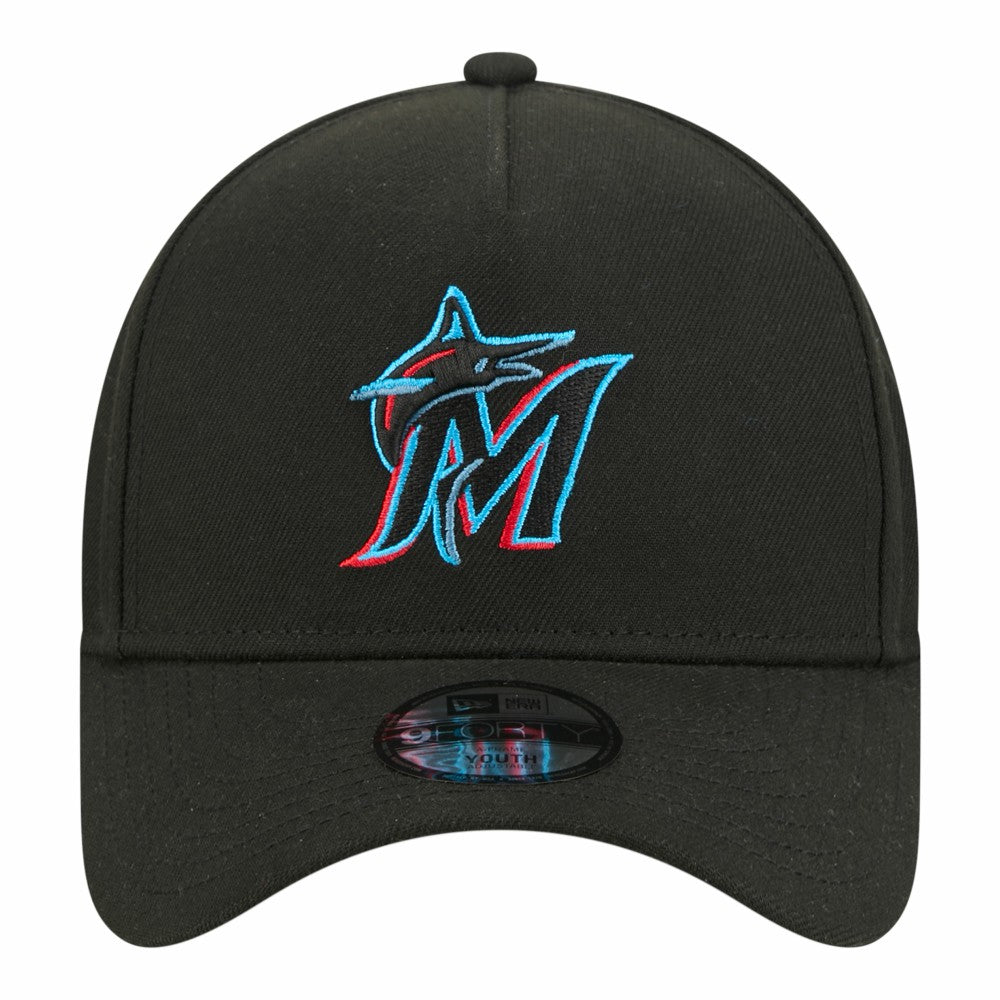 Miami Marlins Youth 9FORTY A-Frame Adjustable Hat - Black | New Era