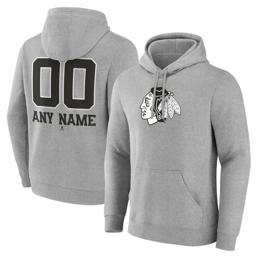 Chicago Blackhawks Big & Tall Personalized Name & Number Monochrome Pullover Hoodie