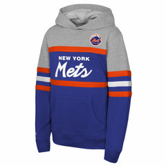 New York Mets Youth Cooperstown Head Coach Pullover Hoodie - Royal/Grey | Mitchell & Ness