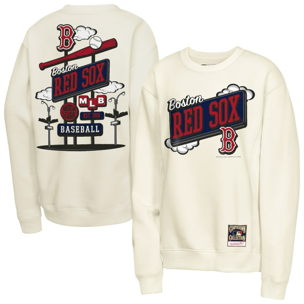 Boston Red Sox Youth Retro Billboard Sweatshirt - Natural | Mitchell & Ness