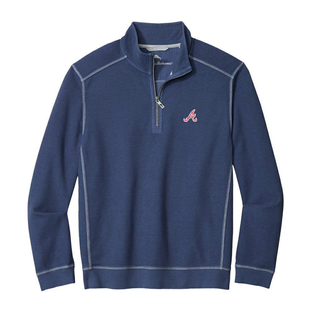 Atlanta Braves Tommy Bahama Montego Bay Half-Zip Sweatshirt - Navy