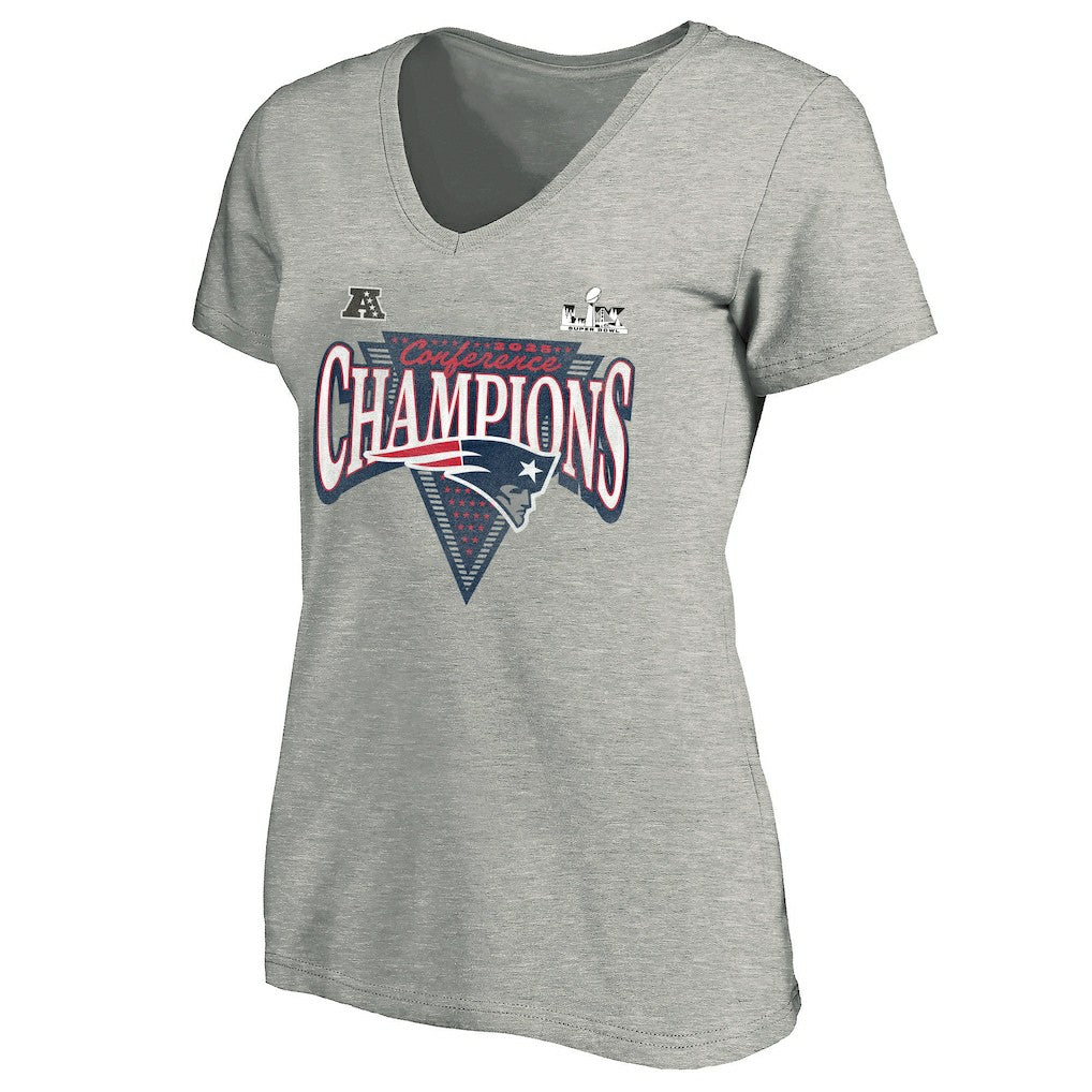 NFL New England Patriots Women's 2025 AFC Champions Plus Size Hail Mary Tri-Blend V-Neck T-Shirt