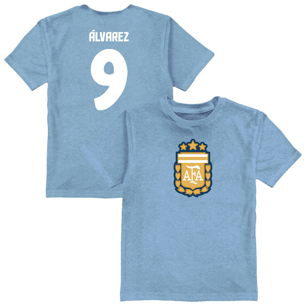 Julián Álvarez Argentina National Team Vive La Fete Youth Player Name & Number Color Badge T-Shirt / Soccer Hot sale