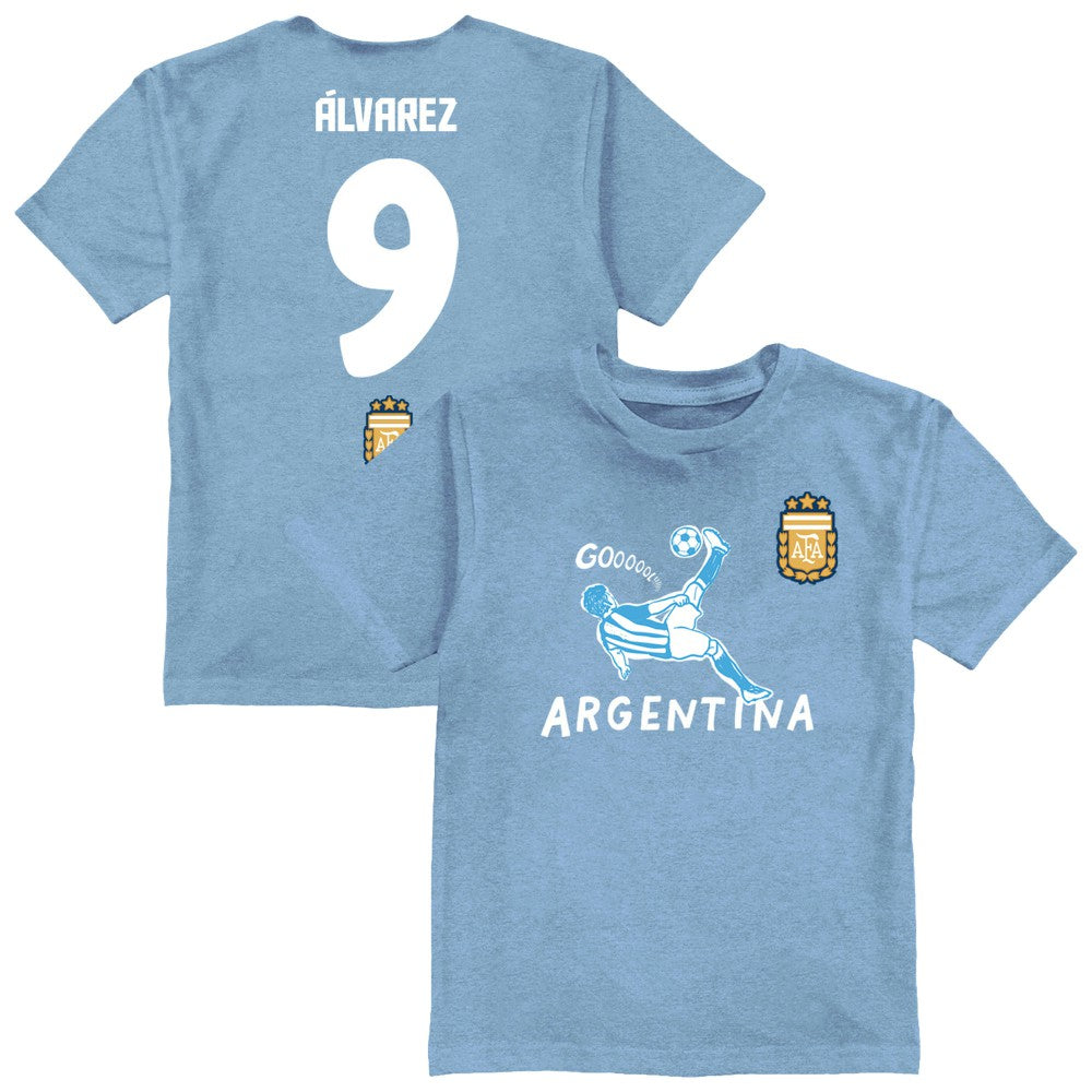 Julián Álvarez Argentina National Team Vive La Fete Youth Player Name & Number Chilena Style T-Shirt / Soccer On sale