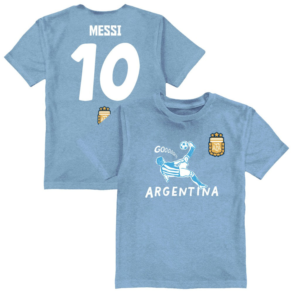 Lionel Messi Argentina National Team Vive La Fete Youth Player Name & Number Chilena Style T-Shirt / Soccer On sale
