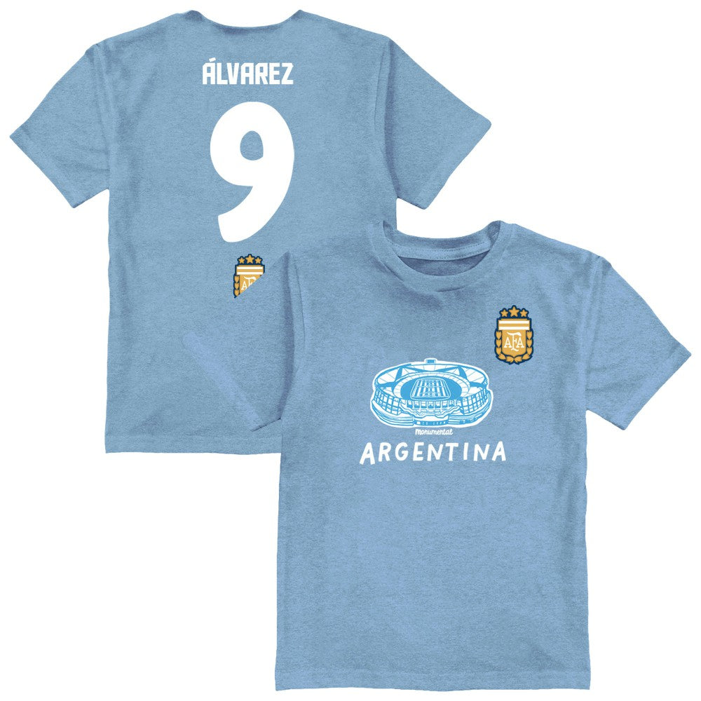 Julián Álvarez Argentina National Team Vive La Fete Youth Player Name & Number Stadium Style T-Shirt / Soccer For sale