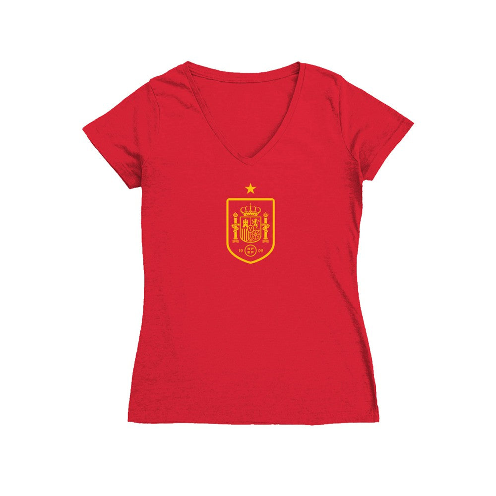 Spain National Team Vive La Fete Women's Color Badge V-Neck Fitted T-Shirt / Soccer New