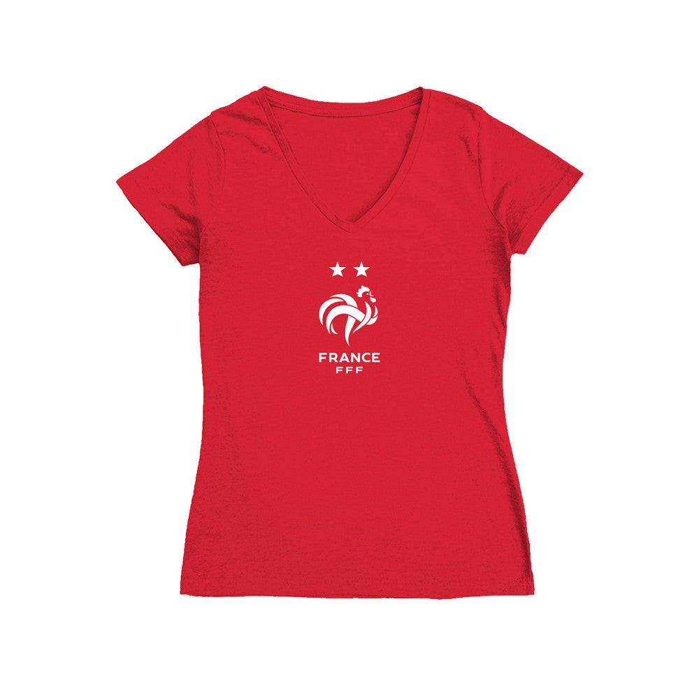 France National Team Vive La Fete Women's Color Badge V-Neck Fitted T-Shirt / Soccer On sale