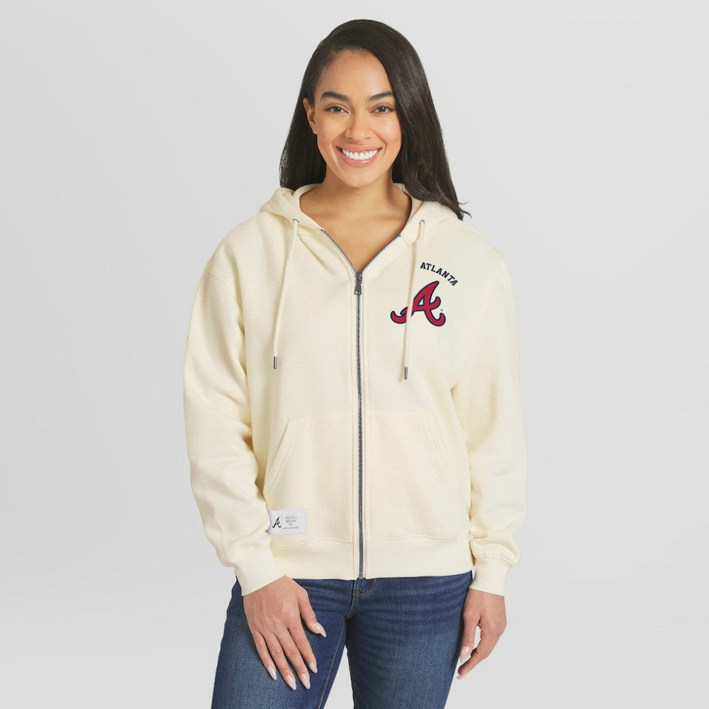 Atlanta Braves WEAR by Erin Andrews Women's Full-Zip Hoodie - Cream