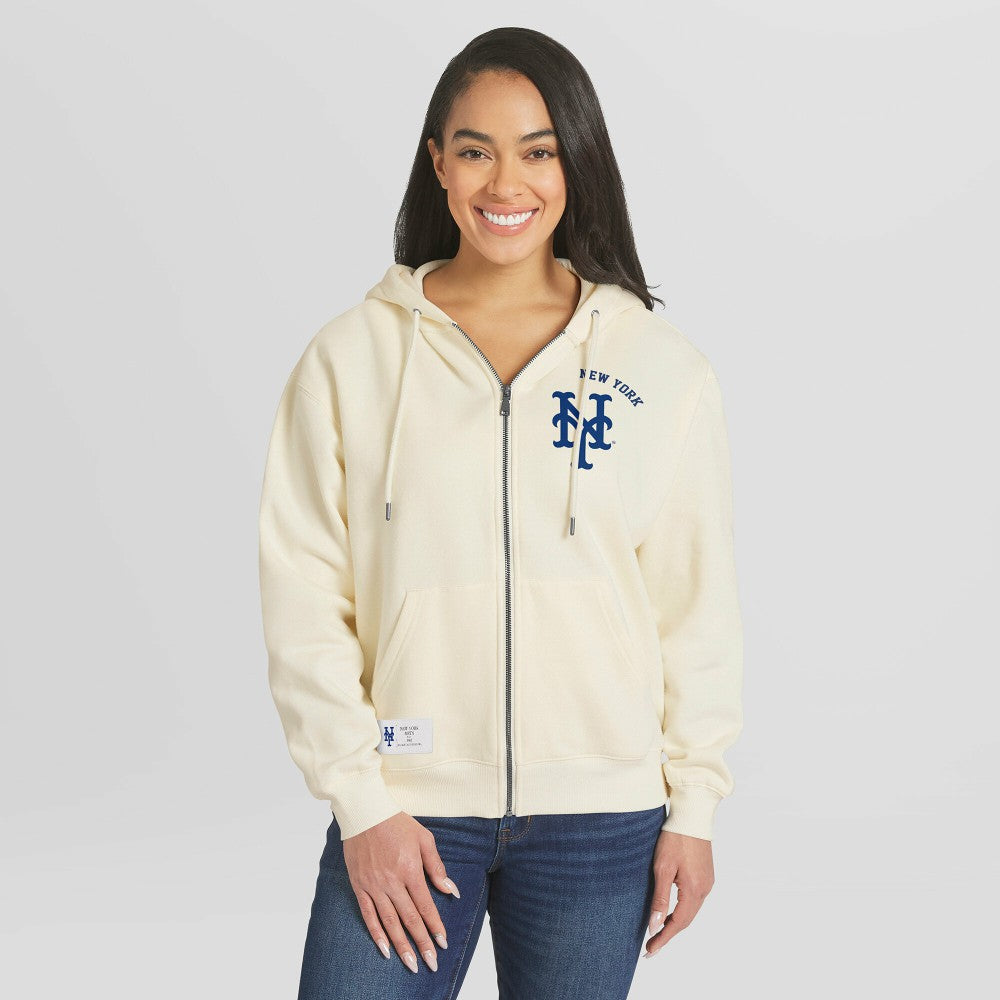 New York Mets WEAR by Erin Andrews Women's Full-Zip Hoodie - Cream