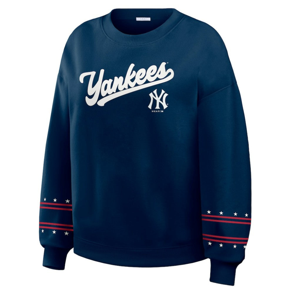 New York Yankees WEAR by Erin Andrews Women's Americana Heavyweight Fleece Sweatshirt - Navy