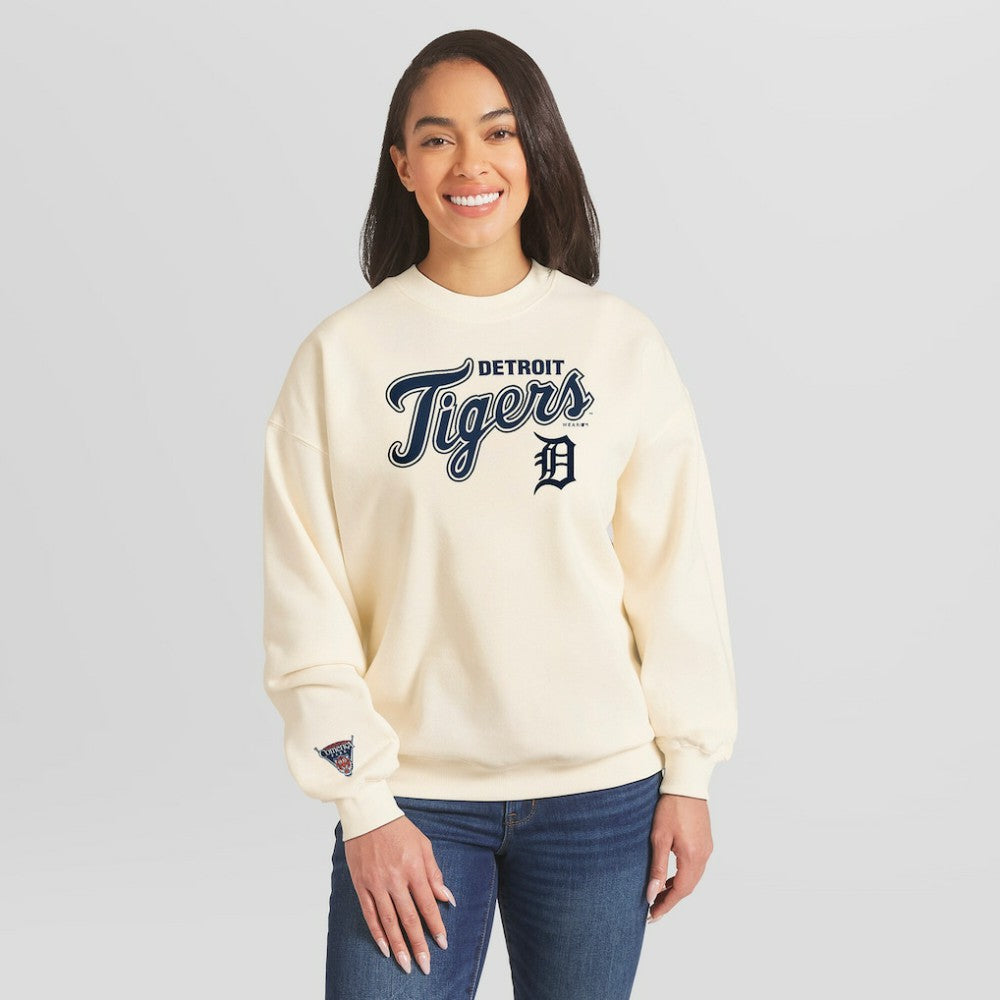 Detroit Tigers WEAR by Erin Andrews Women's Heavyweight Crew Neck Sweatshirt - Cream