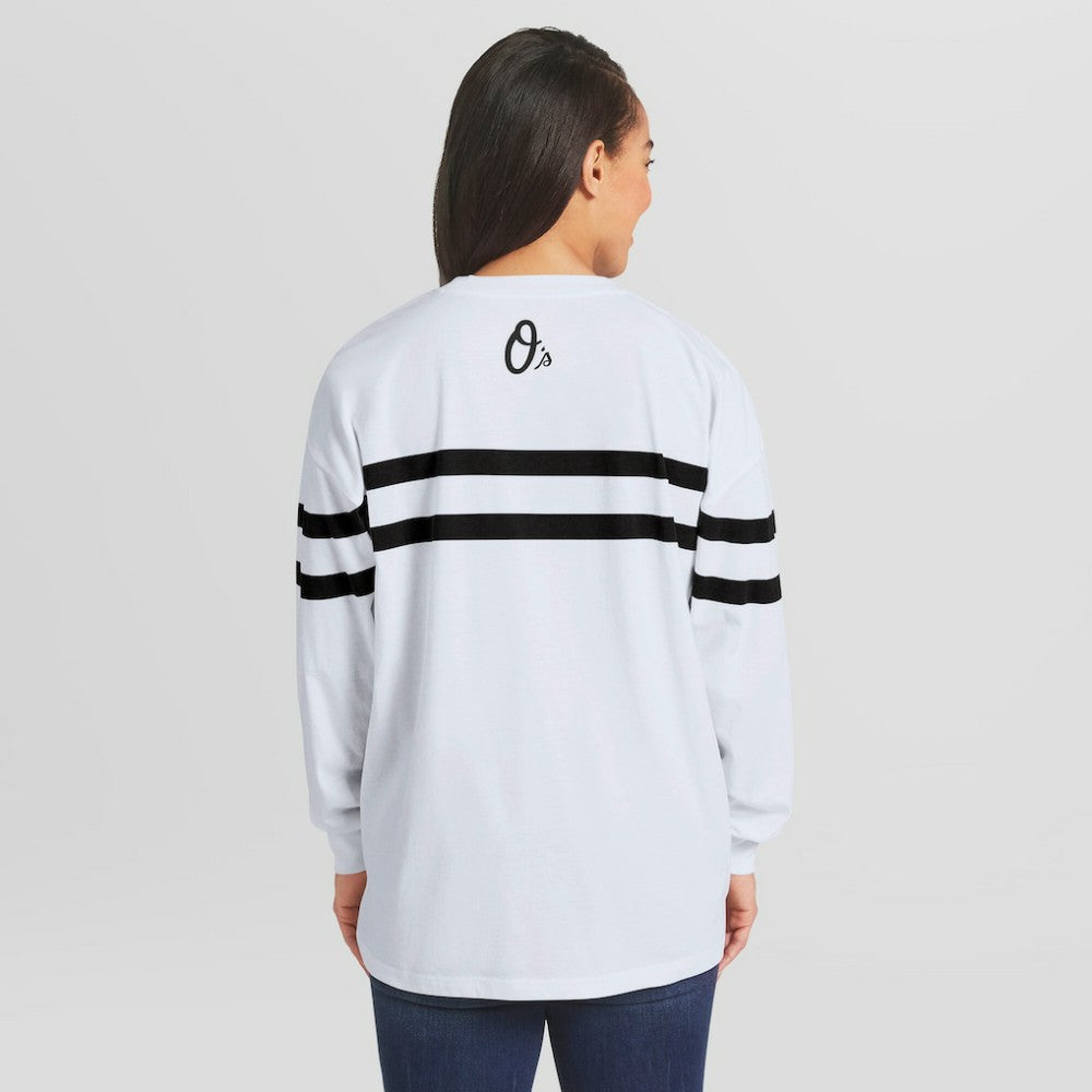 Baltimore Orioles WEAR by Erin Andrews Women's Oversized Long Sleeve Striped T-Shirt - White