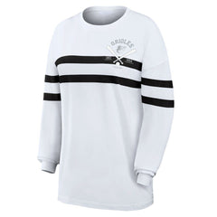 Baltimore Orioles WEAR by Erin Andrews Women's Oversized Long Sleeve Striped T-Shirt - White