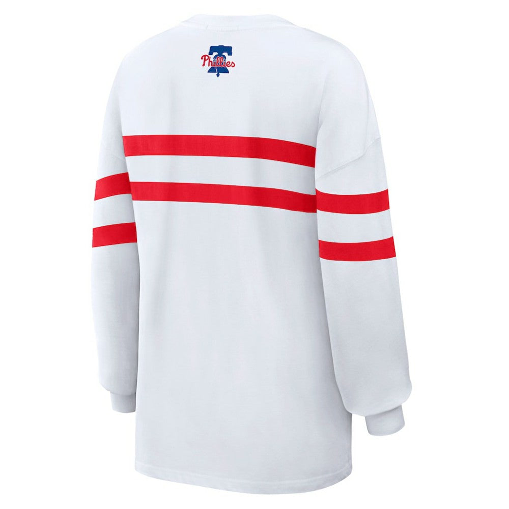 Philadelphia Phillies WEAR by Erin Andrews Women's Oversized Long Sleeve Striped T-Shirt - White