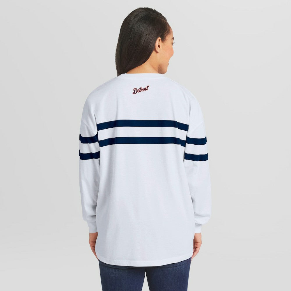 Detroit Tigers WEAR by Erin Andrews Women's Oversized Long Sleeve Striped T-Shirt - White