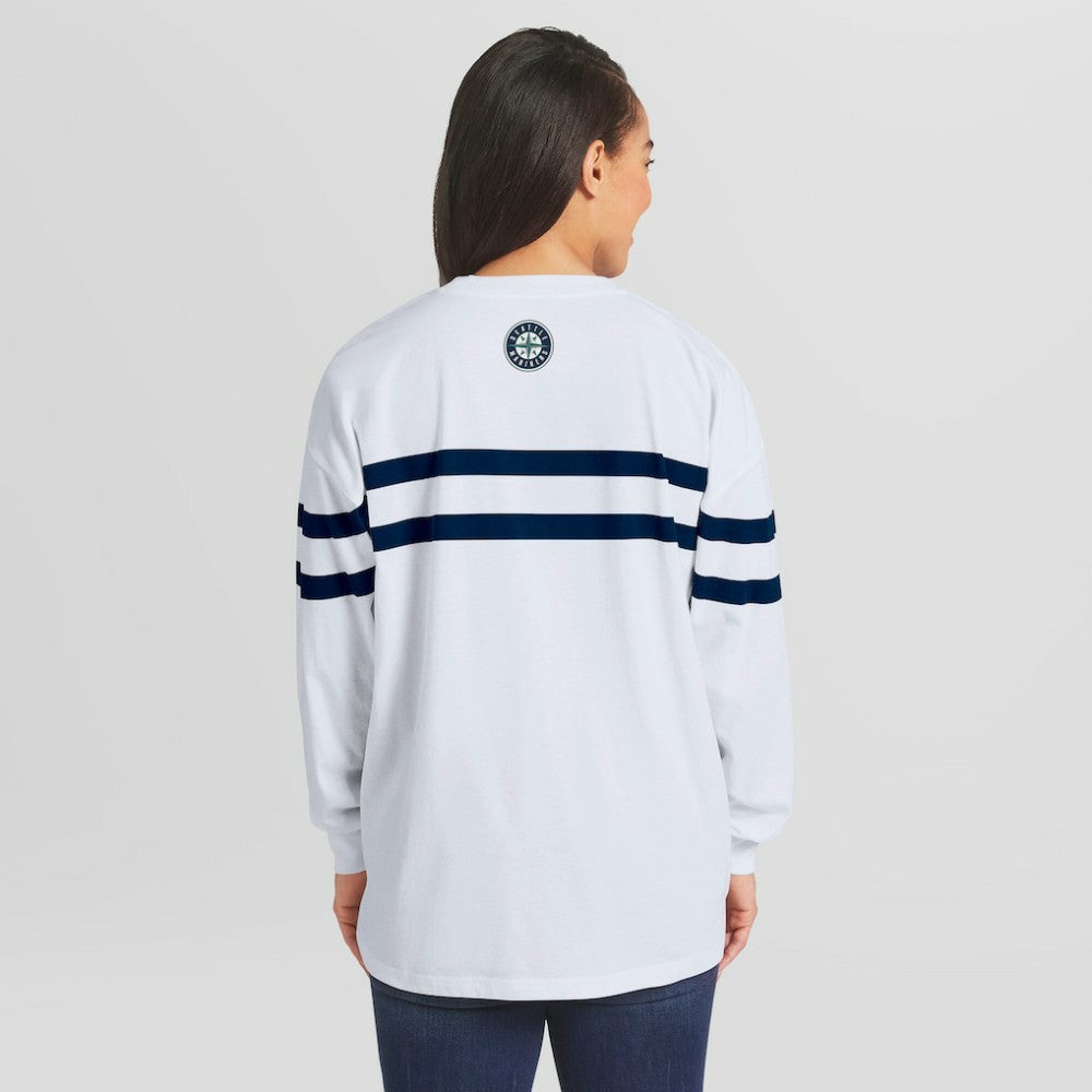 Seattle Mariners WEAR by Erin Andrews Women's Oversized Long Sleeve Striped T-Shirt - White